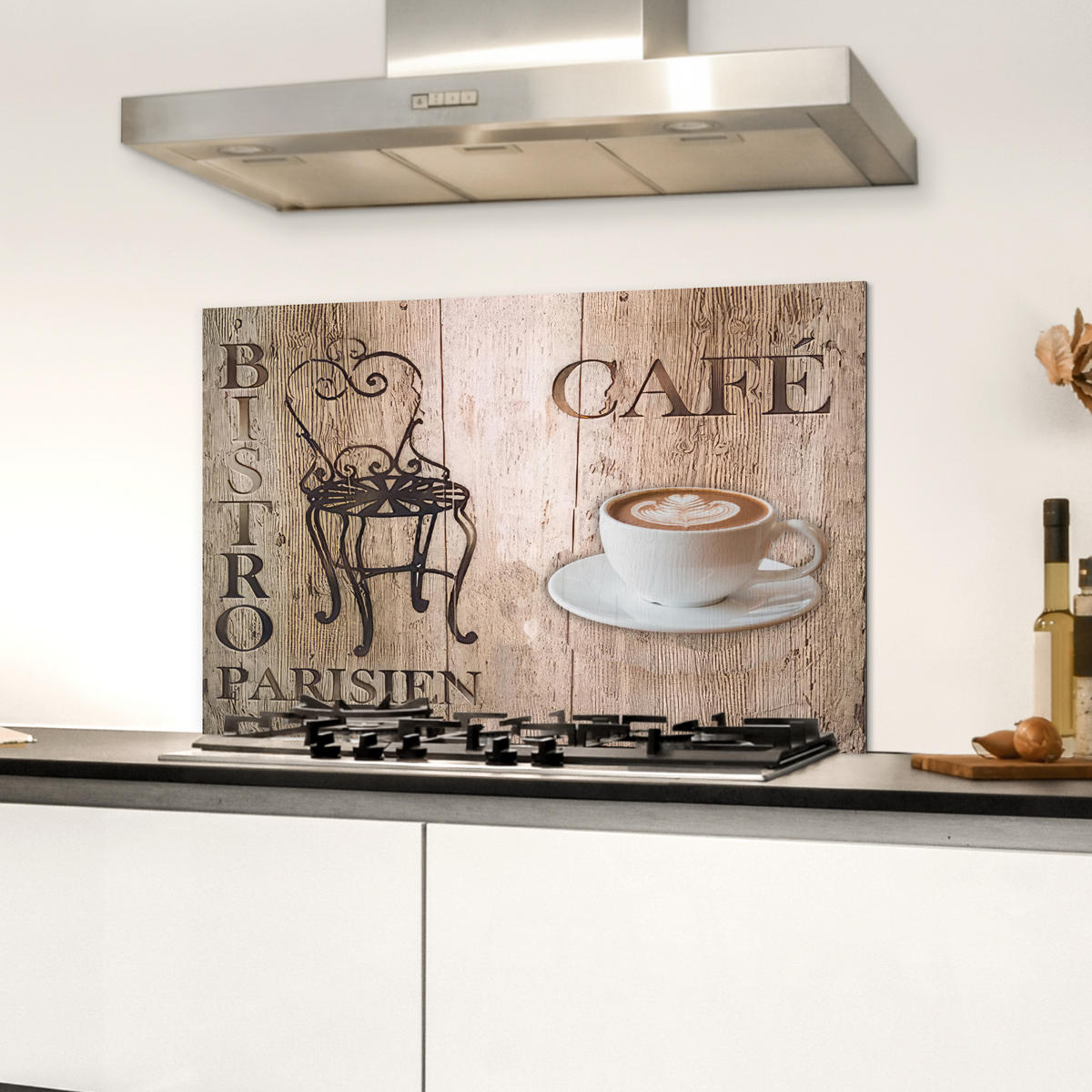 SPRITZSCHUTZ KÜCHE Bistro Parisien - Café - Kaffee - Jahrgang 60x40 cm - Cappuccino, Metall (60/0.3/40cm) - MuchoWow