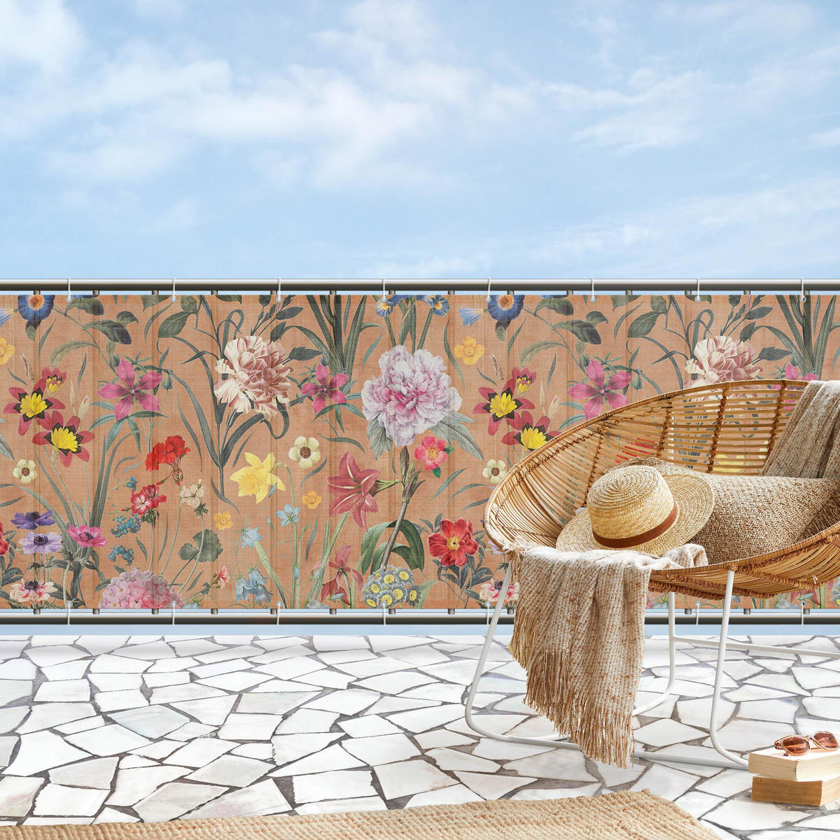 BALKON SICHTSCHUTZ Wildblumenmuster 700/75 cm - Braun, Kunststoff (700/75cm) - Bilderwelten