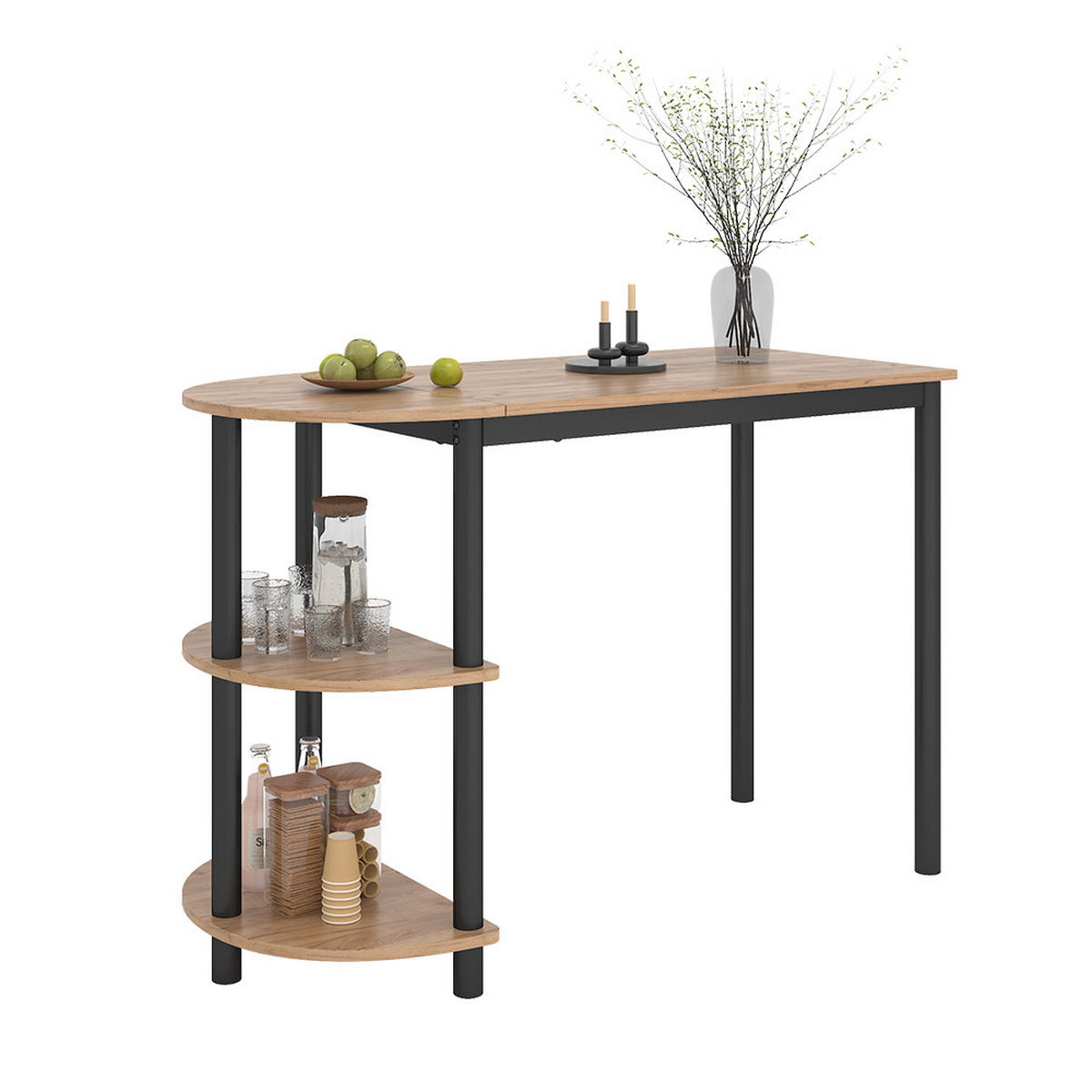 KÜCHENTISCH Freetown Goldkraft Eiche/Schwarz 110 x 50 cm mit offene Ablagen - Eiche Wotan/Schwarz, Holzwerkstoff (50/110/75.5cm) - Vicco