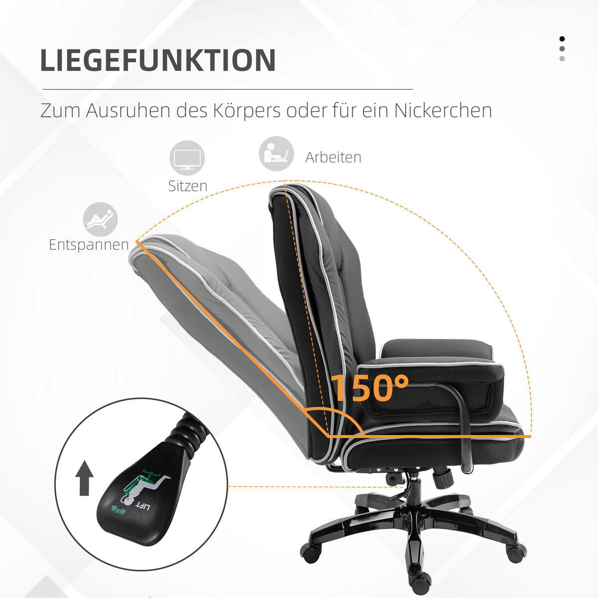 ERGONOMISCHER Bürostuhl, Schwarz - Schwarz, Leder (80/124/76cm) - Vinsetto