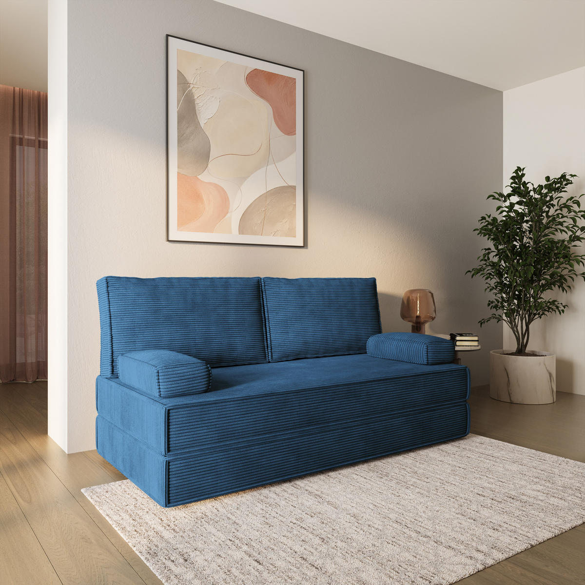 BETTSOFA SILAR aus Schaumstoff Cordstoff Blau Schlaffunktion - Blau, Textil (170/86/80cm) - MASSENO