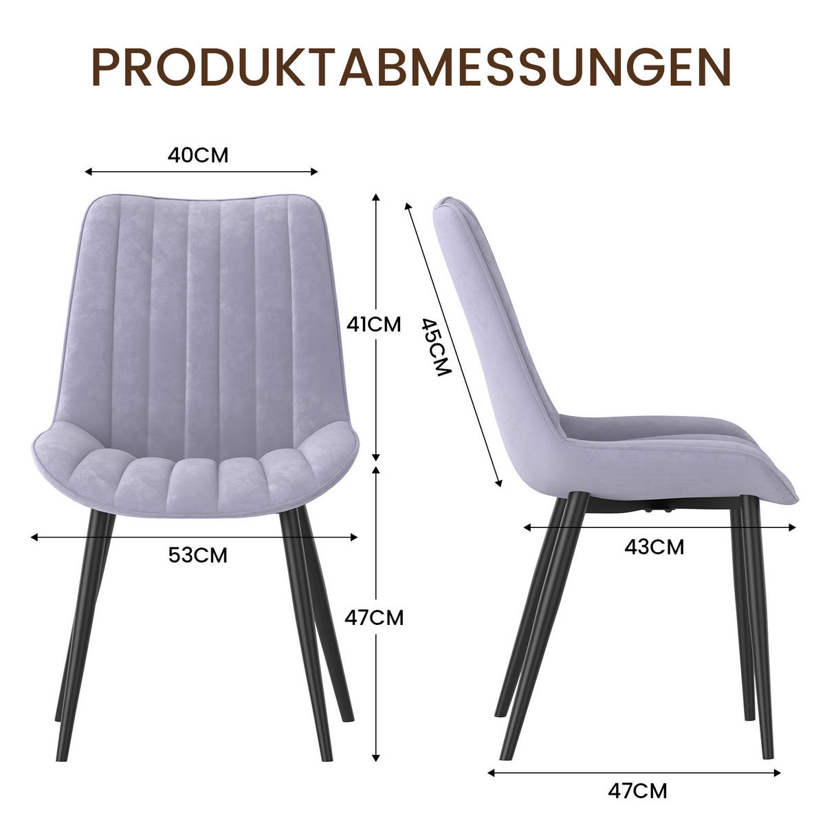 STUHL-SET 4 Stück Samt-YZ1 - Hellgrau, Textil/Metall (62.5/88/53cm) - HOMAVO