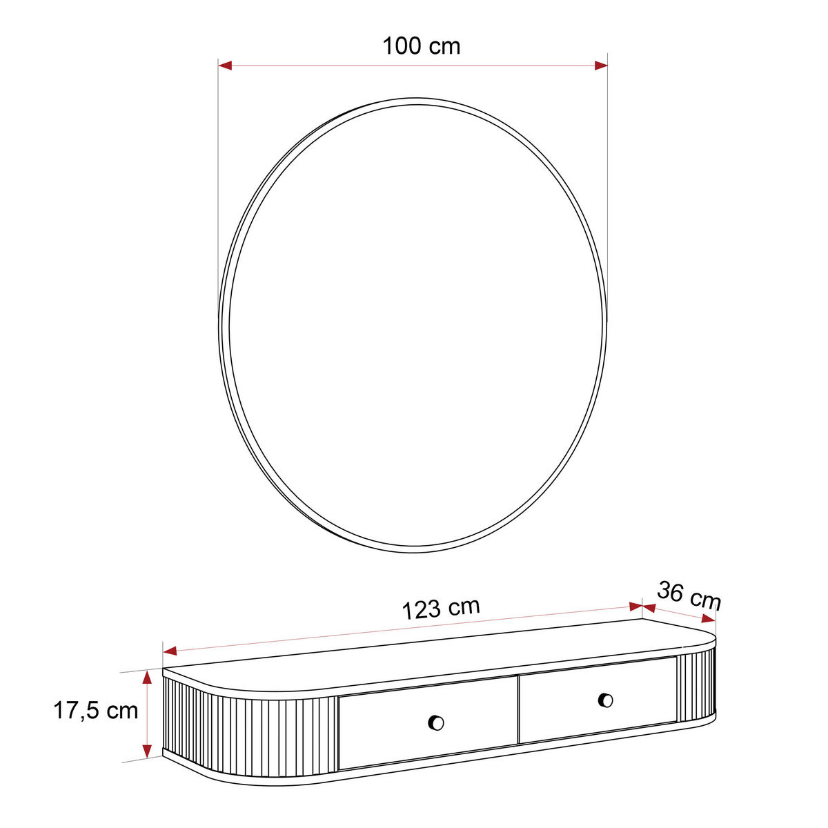 SCHMINKTISCH OVALINE mit Spiegel, 123 cm Cremona-Eiche - Eichefarben/Goldfarben, Holzwerkstoff/Metall (123/17.5/36cm) - Idohome