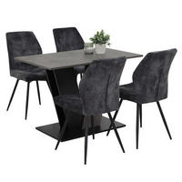ESSGRUPPE Neelia, 5 tlg. - Tisch Betonoptik, 4 Stühle Anthrazit - Anthrazit/Schwarz, Holzwerkstoff/Textil (140/76/80cm) - Möbel Stellbrink