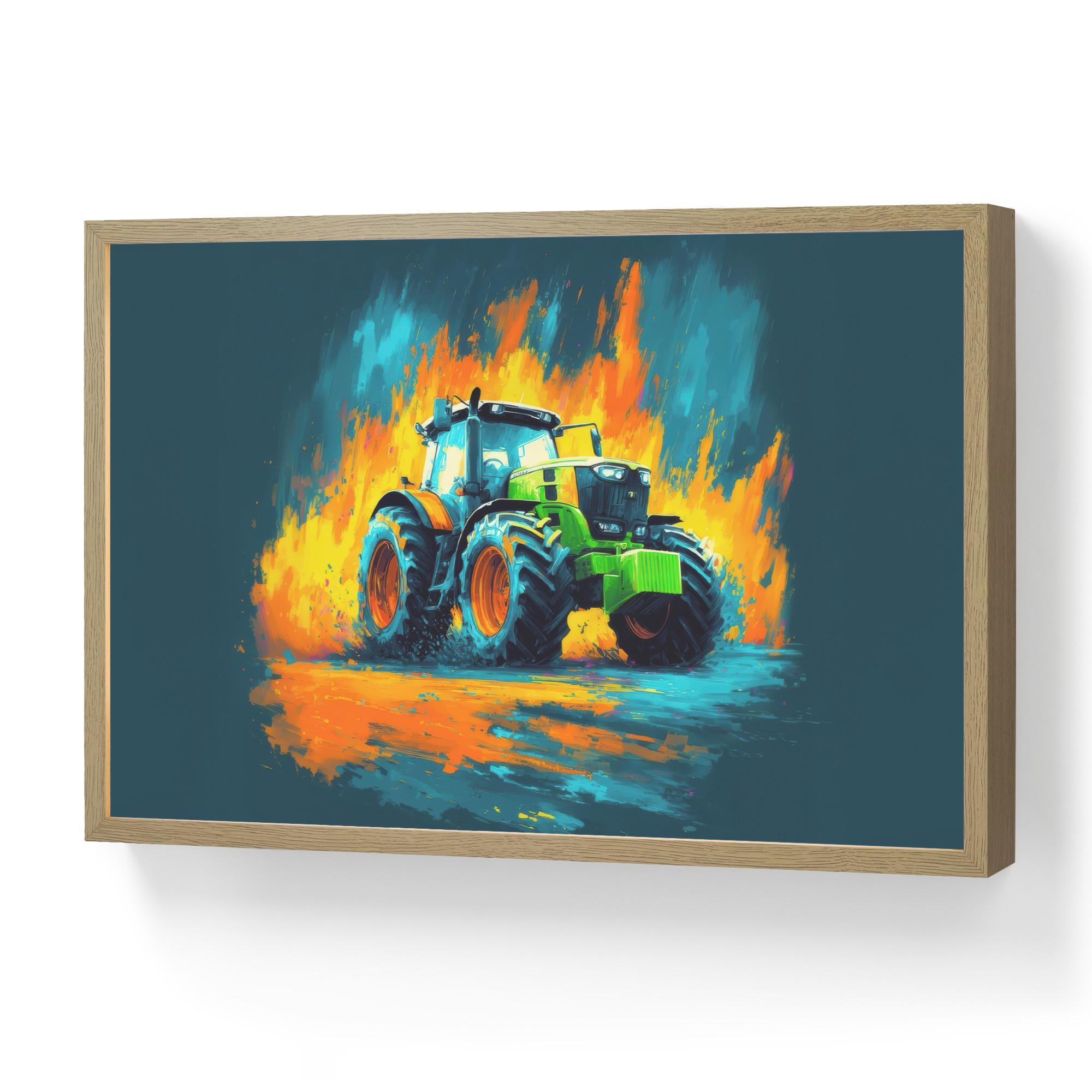 NACHTTISCHLAMPE MIT AKKU Abstrakt - Traktor - Grün 60x40 cm - Dunkelblau, Holzwerkstoff (8/60/40cm) - OnlyWow