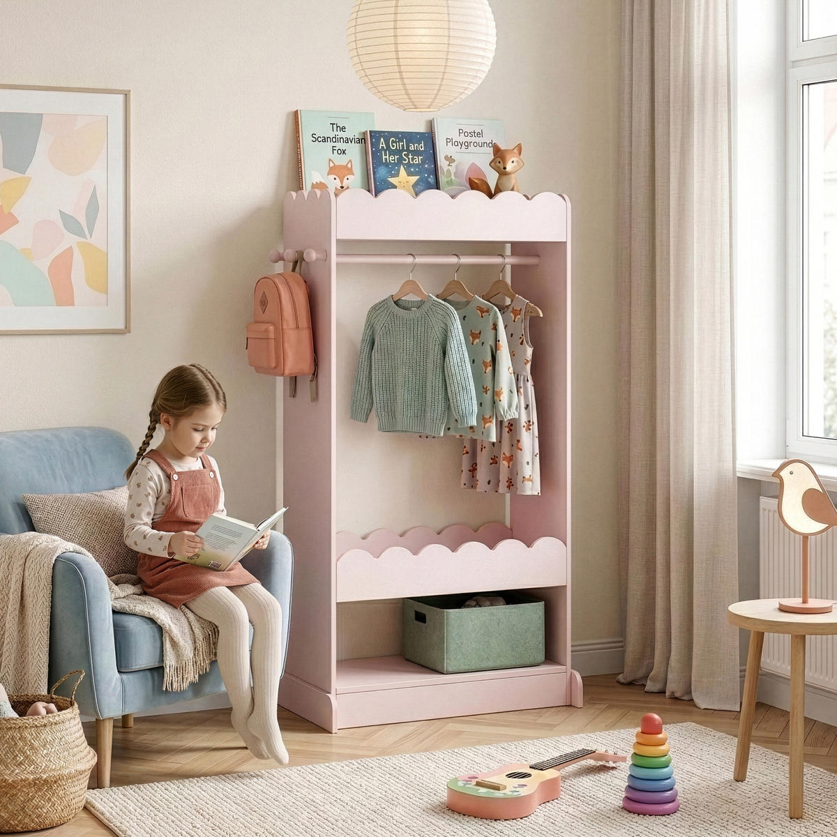 KINDERGARDEROBE Vestnes - Hellrosa, Holzwerkstoff (62.5/120/38cm) - [en.casa]