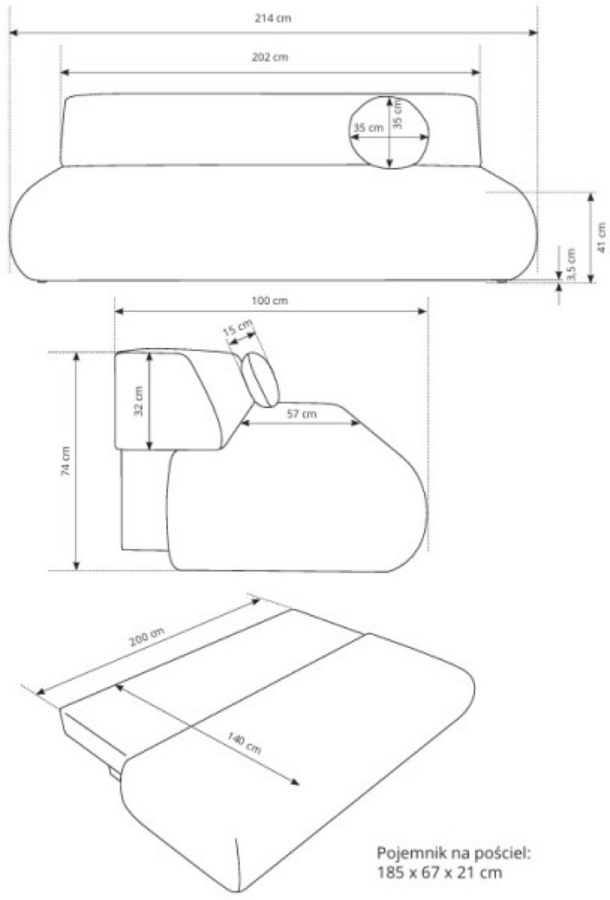 SOFA Ecru PENTI Schlaffunktion PUENTE - Ecru, Textil (214/74/100cm) - Sepro Meble