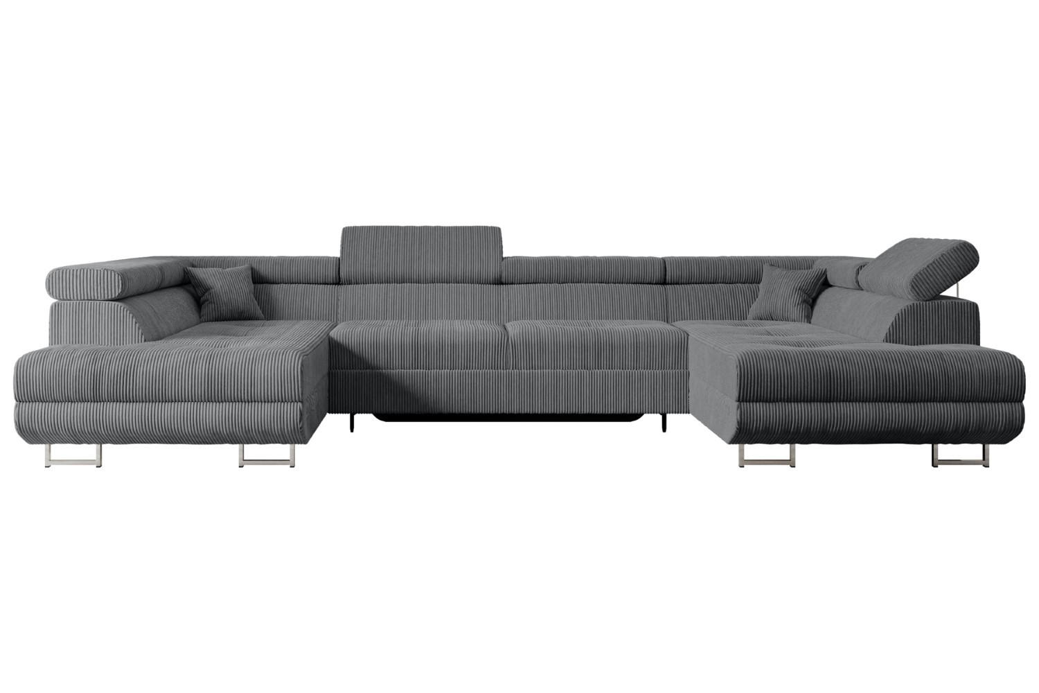 WOHNLANDSCHAFT mit Schlaffunktion und Bettkasten GUSA-U 342x202x107 cm Duneklgrau Cord - Dunkelgrau/Silberfarben, Holzwerkstoff/Textil (342/107/202cm) - ALTDECOR