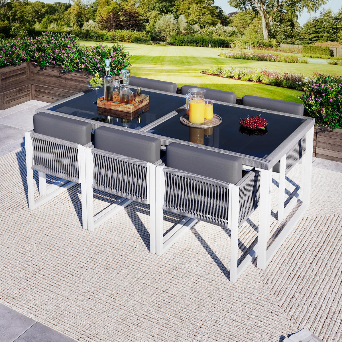 GARTENSET Rope 6 Personen - Grau, Metall - LEBENLANG