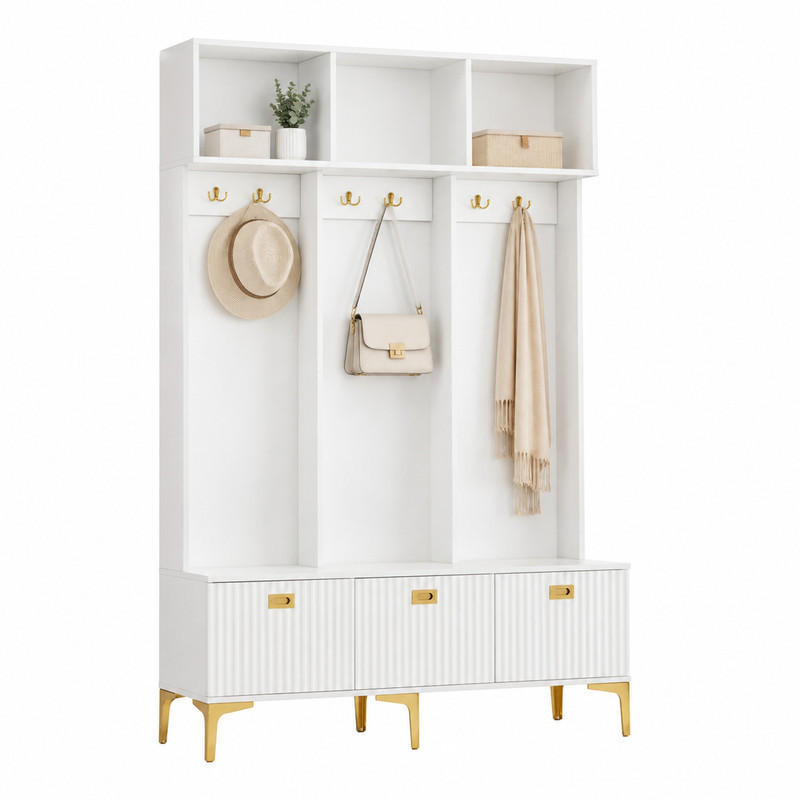 GARDEROBENSET mit Bank 120 x 23,5 x 191,5 cm Weiß - Weiß, Holzwerkstoff (40/191/120cm) - Beauniv