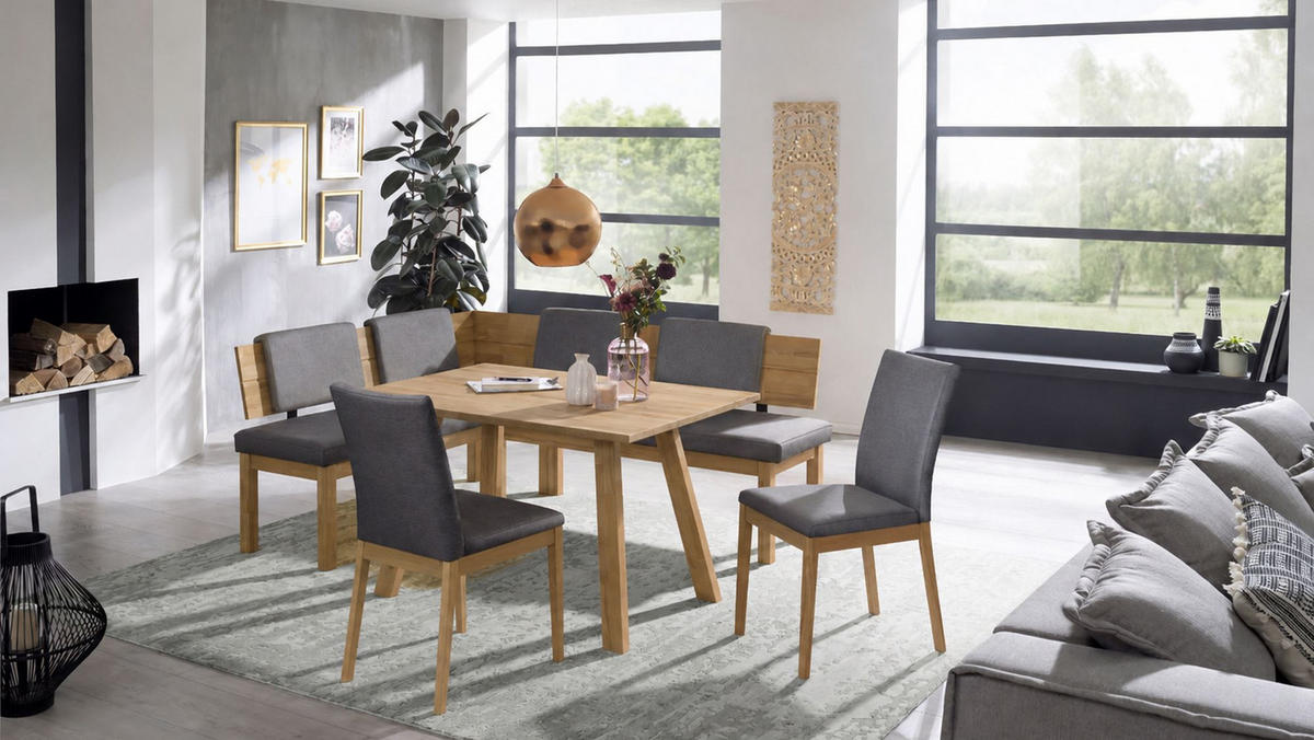 ECKBANKGRUPPE Modern Danny 2 für 7 Personen Massivholz Wildeiche/Grau - Wildeiche/Grau, Holz (155/85/194cm) - 58aufmkessel