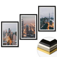WANDBILDER 3er-Set - 40x60 cm Schwarzer Rahmen - Städte bei Nacht, Wolkenkratzer, Lichter - Schwarz, Kunststoff (40/60cm) - ArtPrintCave