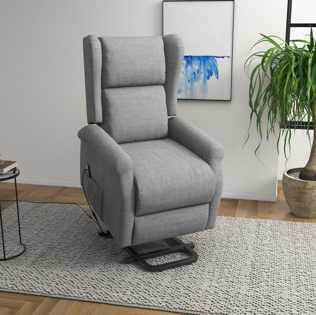 RELAXSESSEL in Grau 94x74x111 cm mit elektrischer Aufstehhilfe und Liegefunktion bis 200 kg - Grau, Textil (74/111/94cm) - IVMEU