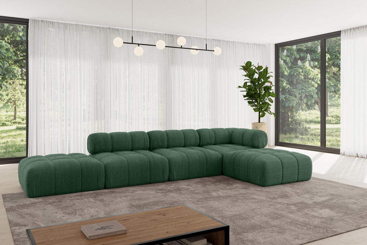ECKSOFA modulares Sofa Kerru-L2 - 380x190x70 cm Grün Cord - Grün, Holzwerkstoff/Textil (380/190cm) - ALTDECOR