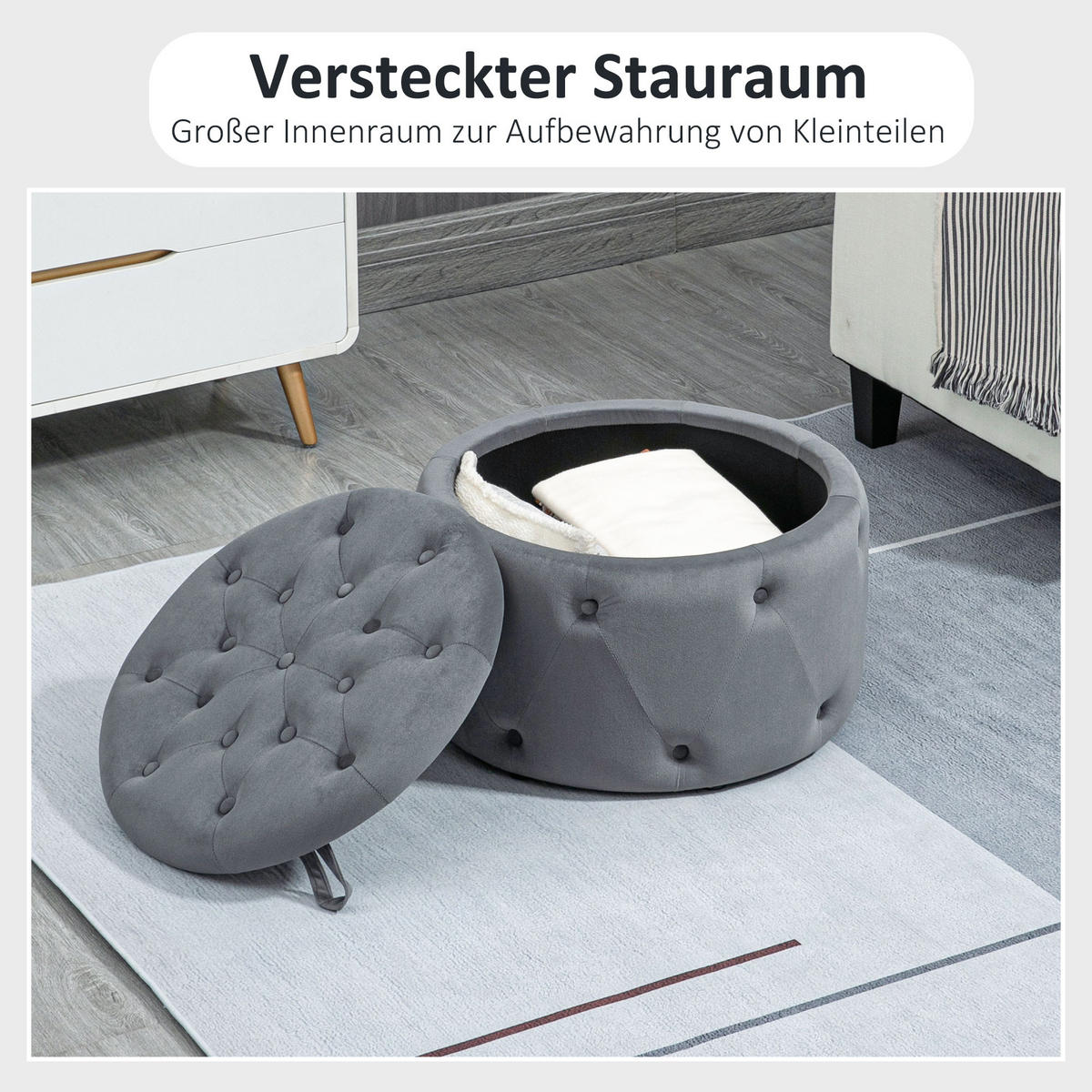 SITZHOCKER, Polsterhocker, Grau - Grau, Kunststoff (60/40/60cm) - HOMCOM