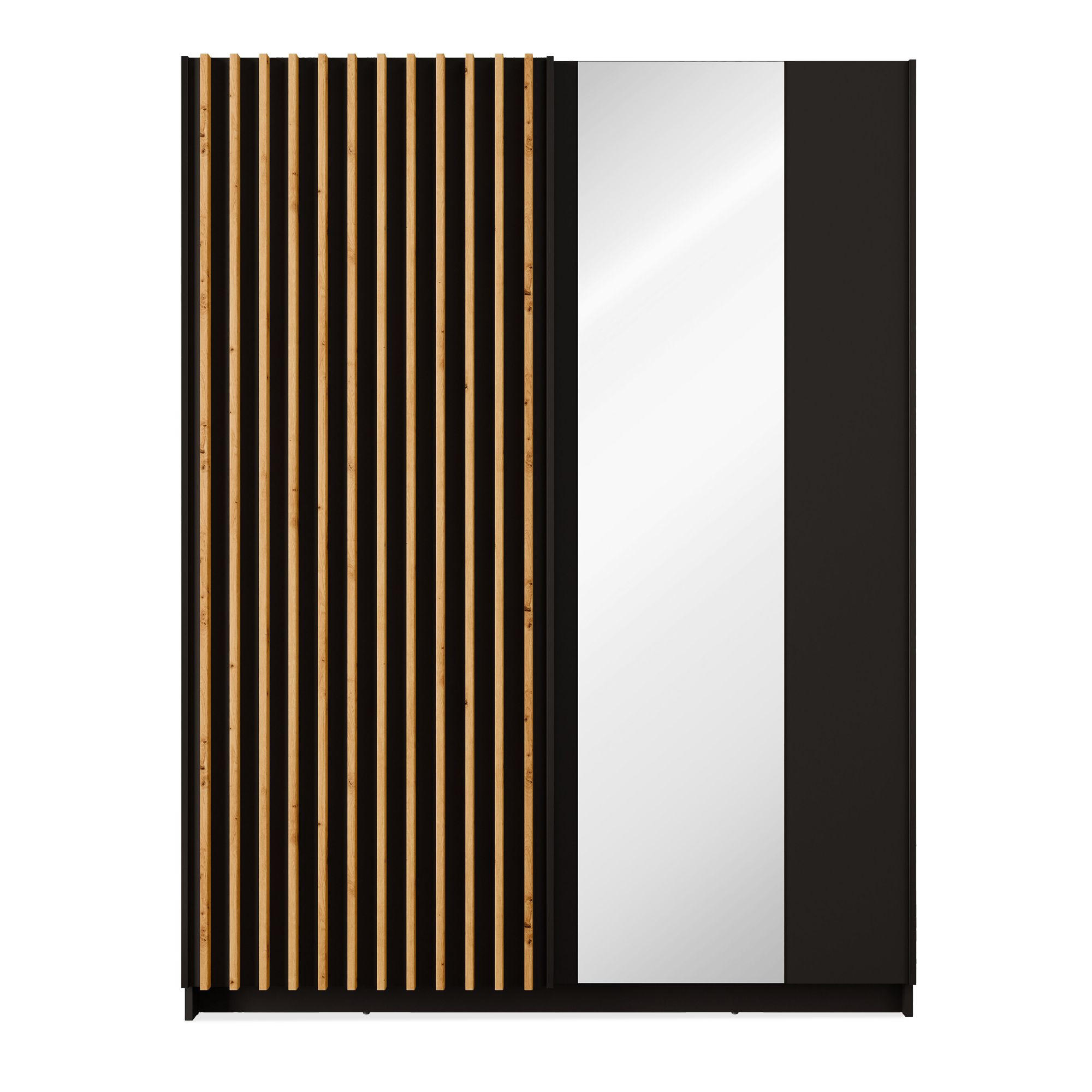 Konsimo® Schiebetürenschrank Schwarz, Eiche Artisan 150.6x198.5x62 cm