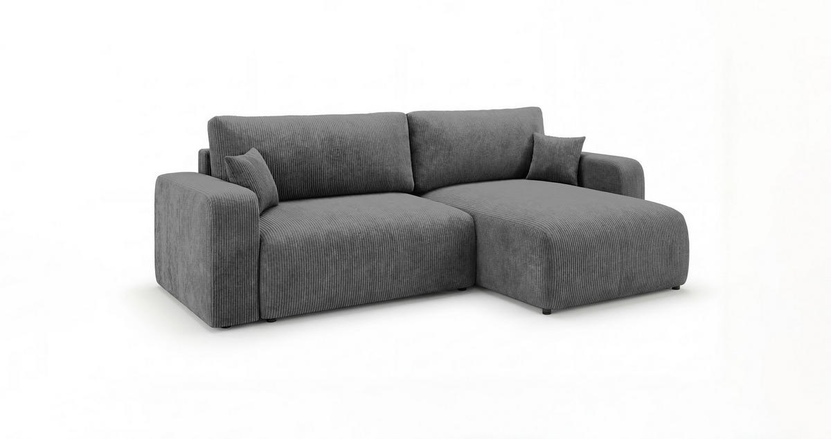 ROHOVÁ pohovka BERLIN levá tmavě šedá manšestr Poso 60 - funkce spaní, úložný prostor - antracitová, textil (285/185cm) - Cornero