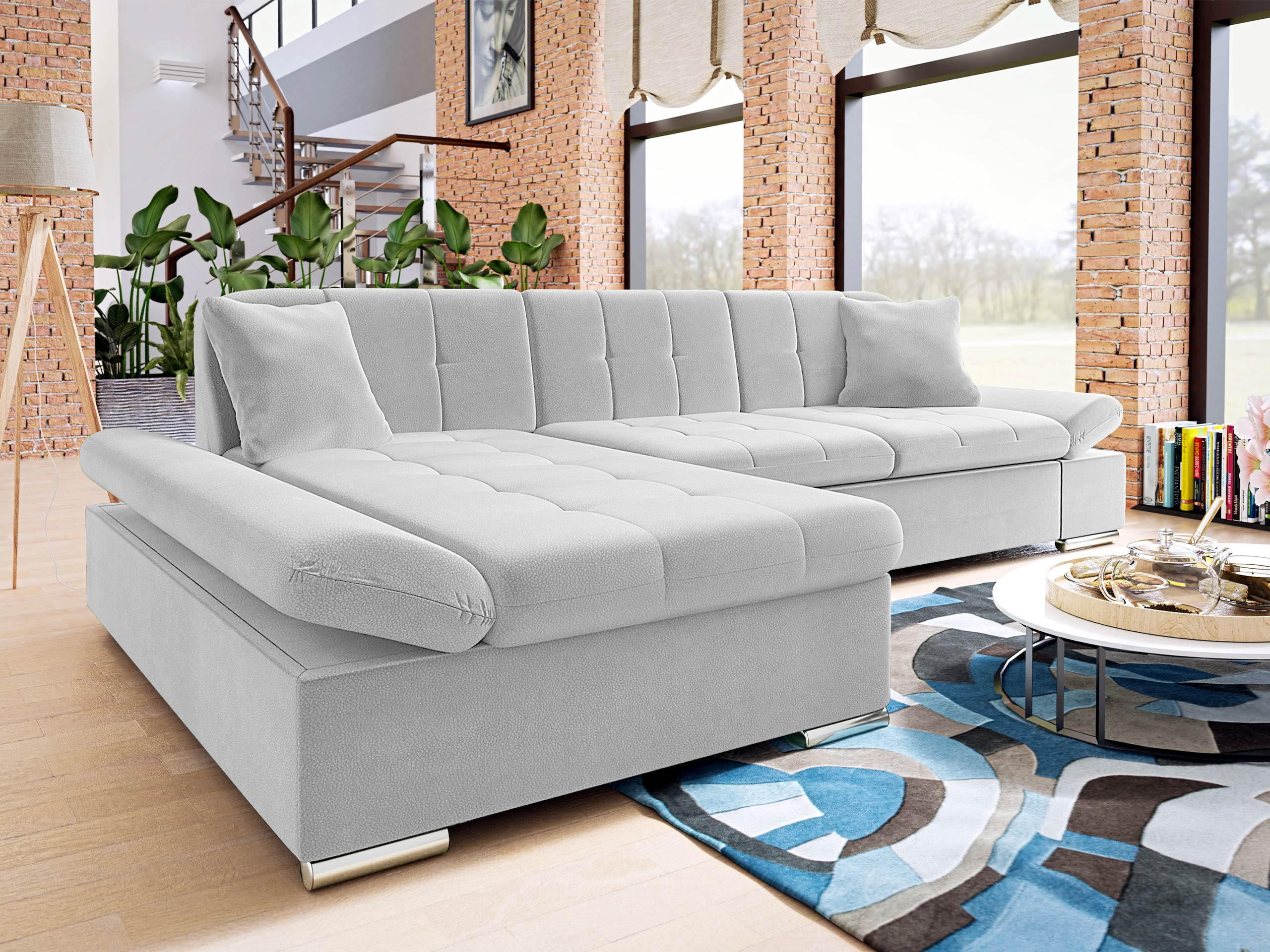 ECKSOFA Malwi Premium, Seite: Links - Silberfarben, Holz/Textil (278/161cm) - MIRJAN24