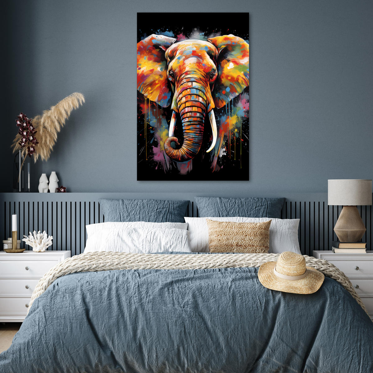 POSTER Elefant - Graffiti - Schwarz - Tiere - Farben 80x120 cm - Schwarz, Papier (80/120/0.1cm) - MuchoWow