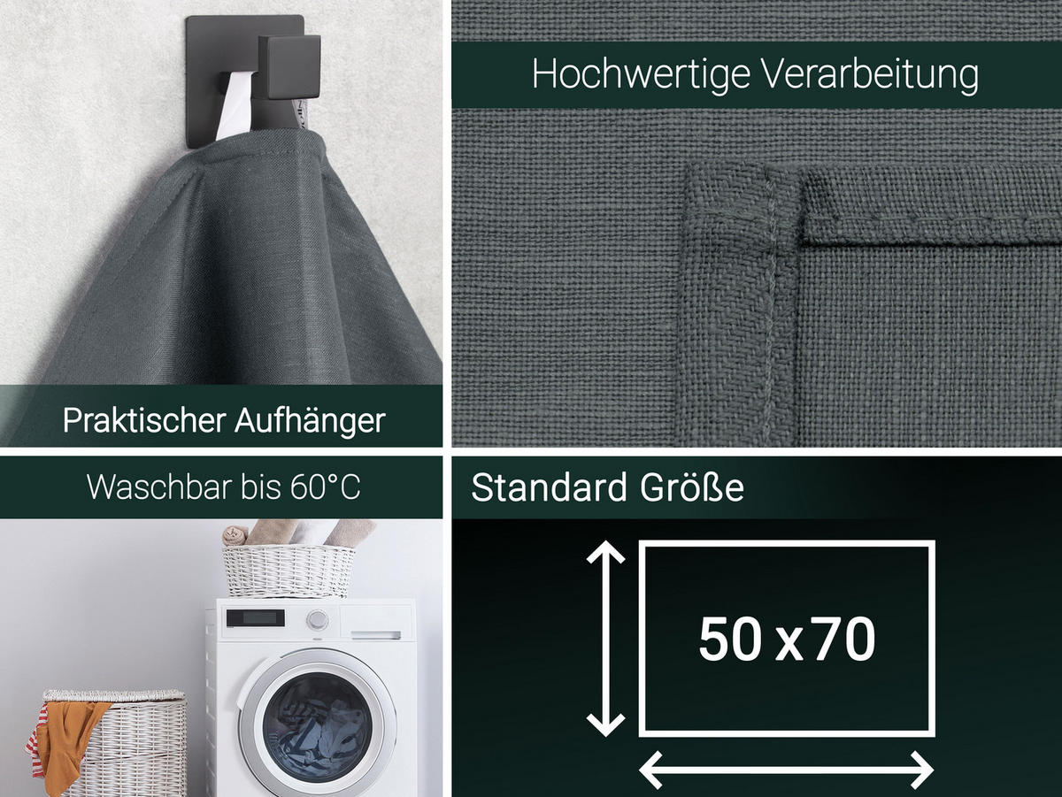 GESCHIRRTÜCHER, 4er-Set, 50x70 cm, 50% Baumwolle, 50% Leinen, Grau - Anthrazit, Textil (50/70cm) - Zollner