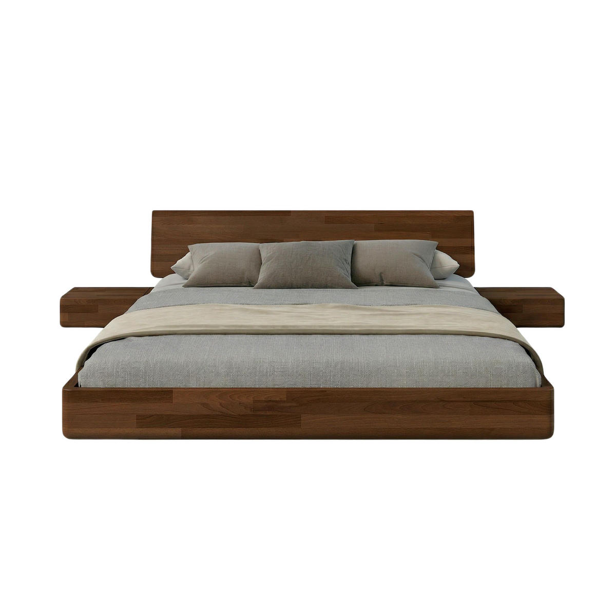 MASSIVHOLZBETT Lena mit 2 Nachttischen, 160/200, Buche - lackiert, Nussbaumfarbe - Walnussfarben, Holz/Buchenholz (160/200cm) - Visby