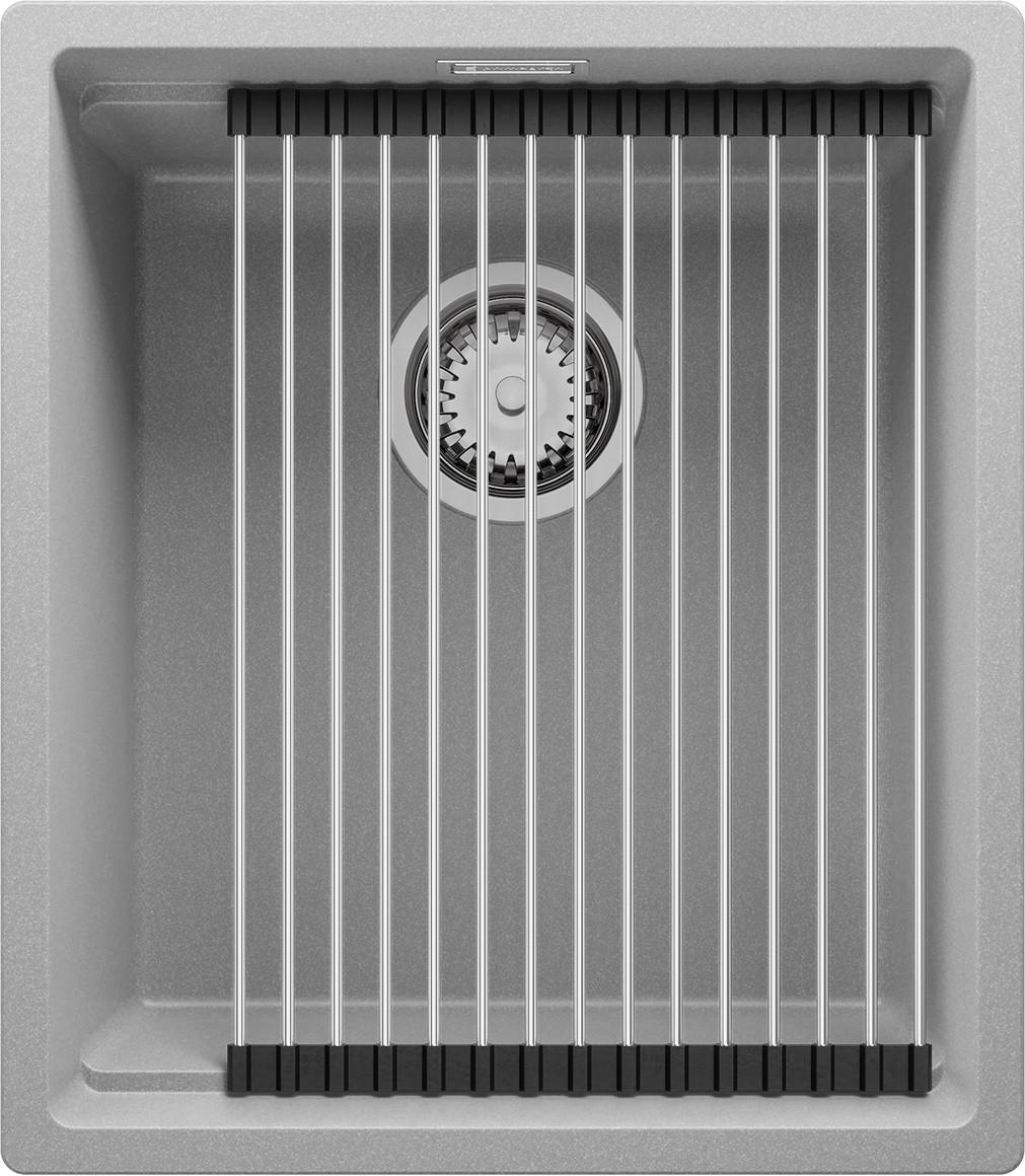 SPÜLBECKEN Praga Slim, 2-er set Grau 41/47 cm 1 Becken + Ablauf-Set + Aufrollbare Abtropffläche ab 45er Unterschrank - Chromfarben/Grau, Kunststoff (41/20/47cm) - Primagran