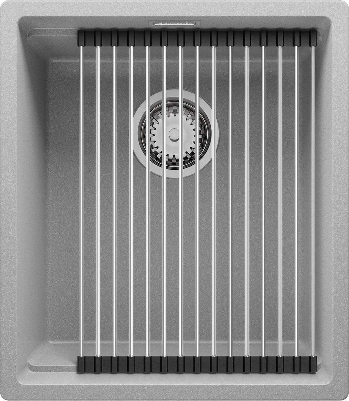 UNTERBAUSPÜLE GRANIT Praga, 2-er set Grau 41/47 cm 1 Becken + Ablauf-Set + Aufrollbare Abtropffläche ab 45er Unterschrank - Chromfarben/Grau, Kunststoff (41/20/47cm) - Primagran