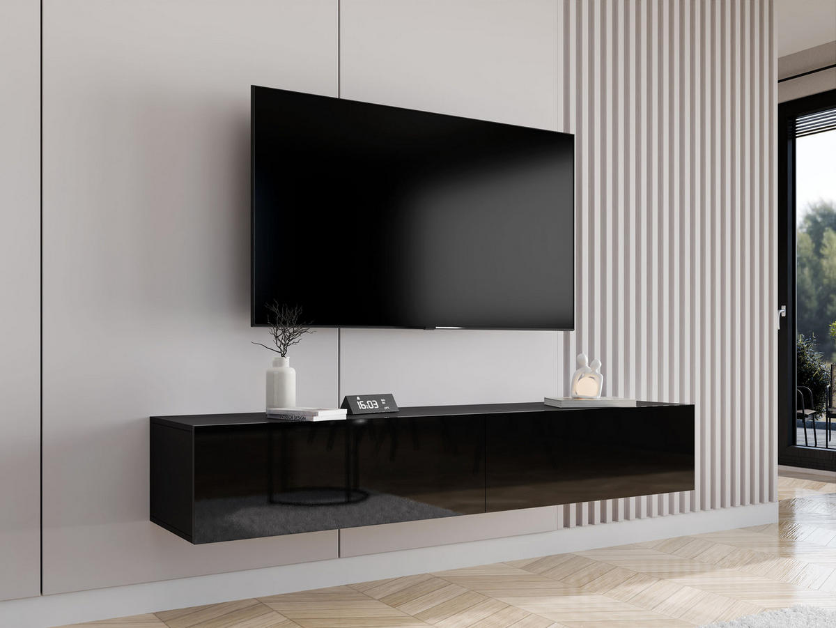 TV-LOWBOARD Vigo 180 - Schwarz Hochglanz/Schwarz, Holzwerkstoff (180/30/40cm) - MIRJAN24