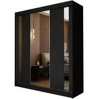 SCHWEBETÜRENSCHRANK GRAZIA 180/216/61 cm 3-türig mit Spiegel Schwarz - Schwarz, Holzwerkstoff (180/216/61cm) - MASSENO
