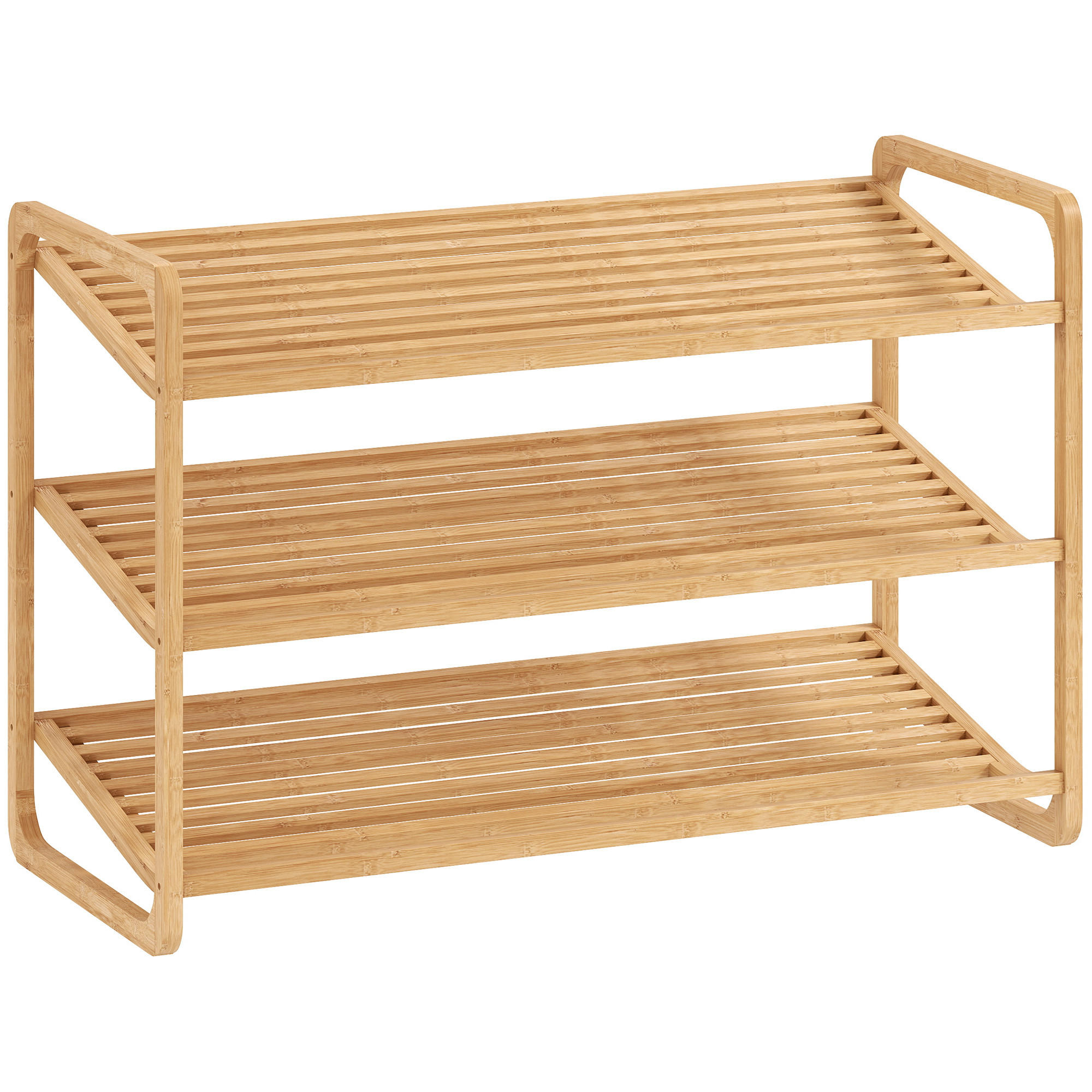 SCHUHREGAL mit 3 Ebenen Schuhaufbewahrung Schuh-Organizer für 9-12 Paar - Naturfarben, Holz/Bambusholz (33/50.8/76cm) - HOMCOM