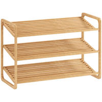 SCHUHREGAL mit 3 Ebenen Schuhaufbewahrung Schuh-Organizer für 9-12 Paar - Naturfarben, Holz/Bambusholz (33/50.8/76cm) - HOMCOM