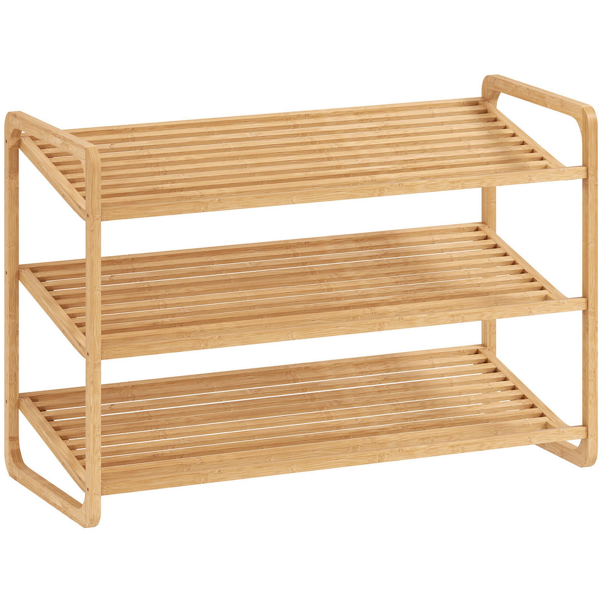 SCHUHREGAL mit 3 Ebenen Schuhaufbewahrung Schuh-Organizer für 9-12 Paar - Naturfarben, Holz/Bambusholz (33/50.8/76cm) - HOMCOM