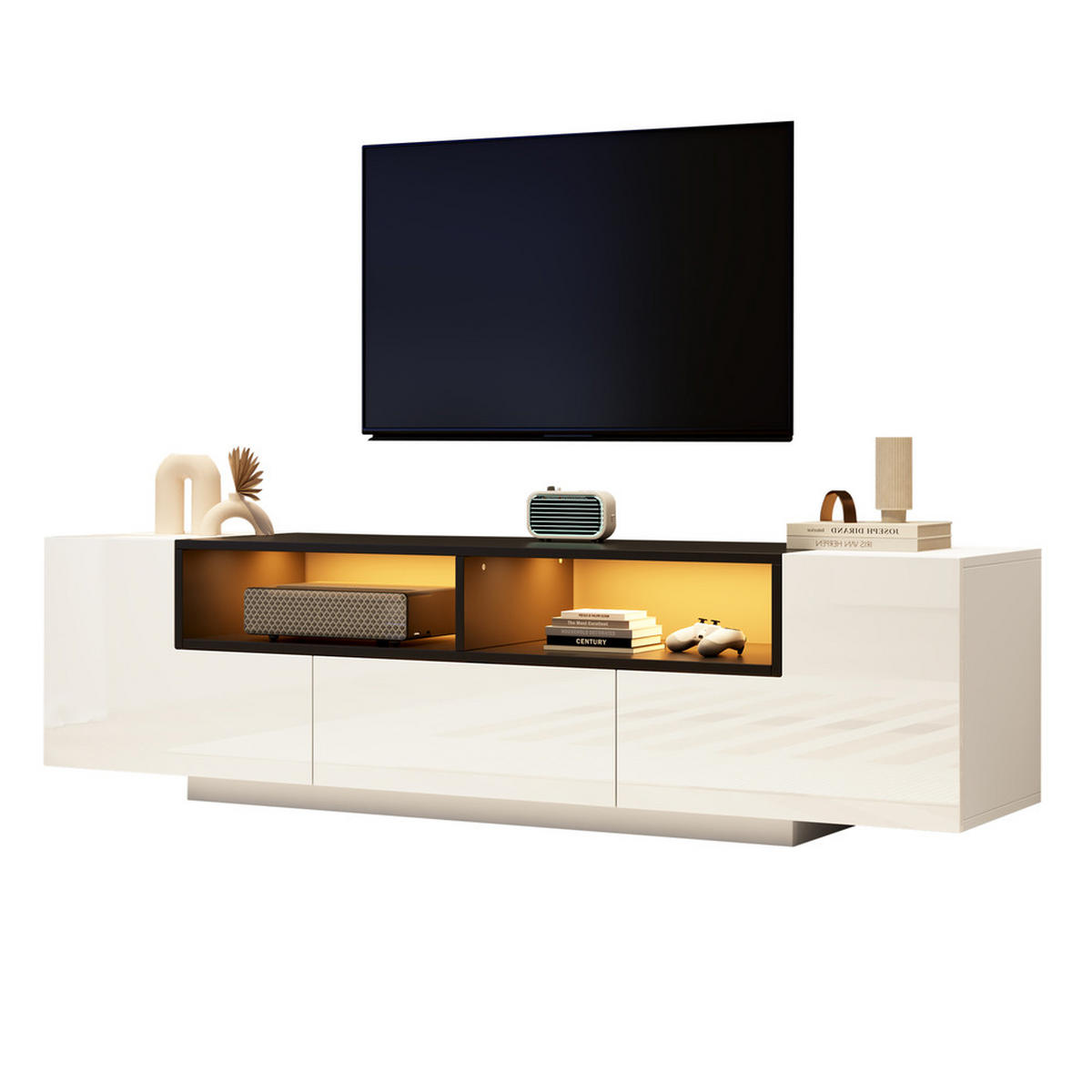 TV-SCHRANK 180x40cm Lowboard L-Form LED-Licht Schubladen Weiß-Schwarz - Weiß, Holz (40/48/180cm) - FLIEKS