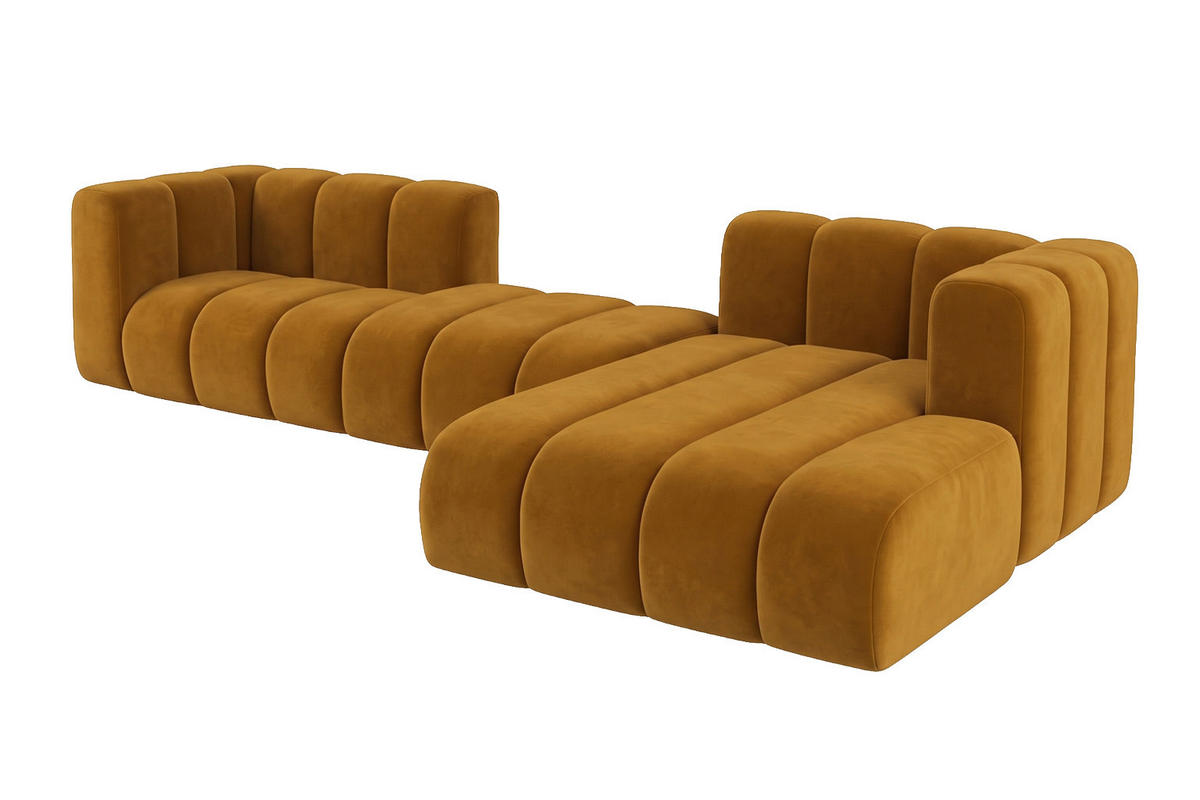 ECKSOFA Modulares In L-Form, Velvet-Stoff Riviera, Senffarbe, Rechts, GRAND 319 cm - Gelb, Holz (319/175cm) - Kaiser Möbel