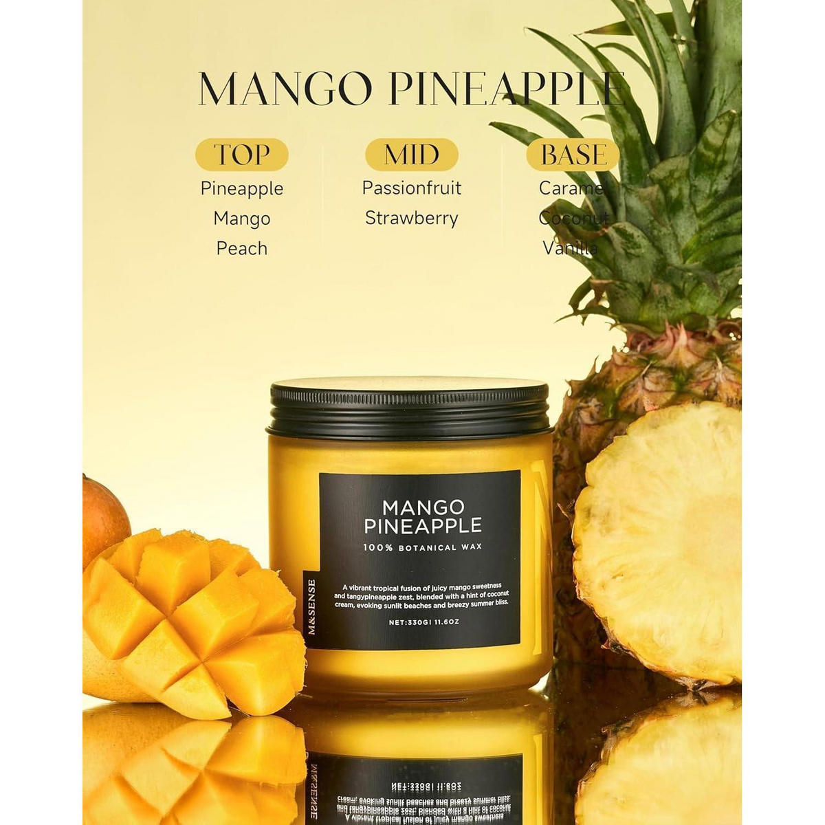 DUFTKERZE Mango-Ananas 330g Sojawachs 70h Brenndauer 2 Dochte - Gelb, Paraffin (9.5cm)