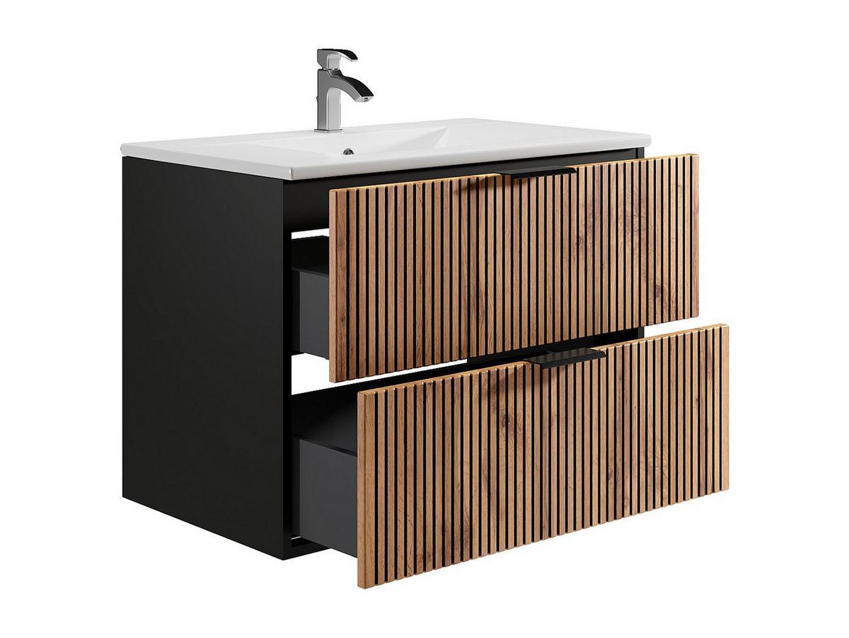 EINZELWASCHTISCH - 80cm x 46cm - MDF - schwarz, naturfarben hell - MADELA - Schwarz, Holz (80/57/46cm) - Vente-Unique