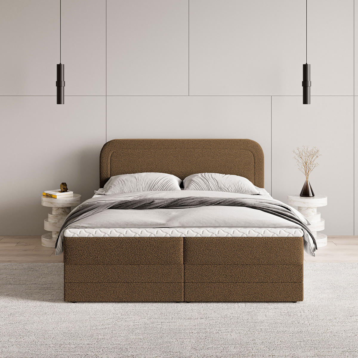 BOXBETT ARMEL 140x200 cm mit Matratze und Topper - Braun - Braun, Holz (140/200cm) - MASSENO