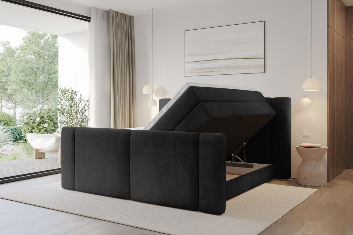 BOXSPRINGBETT mit Matratze H3/H4 - EVON KING Zanozek - 180x200 cm Schwarz - Schwarz, Holzwerkstoff (180/200cm) - ALTDECOR