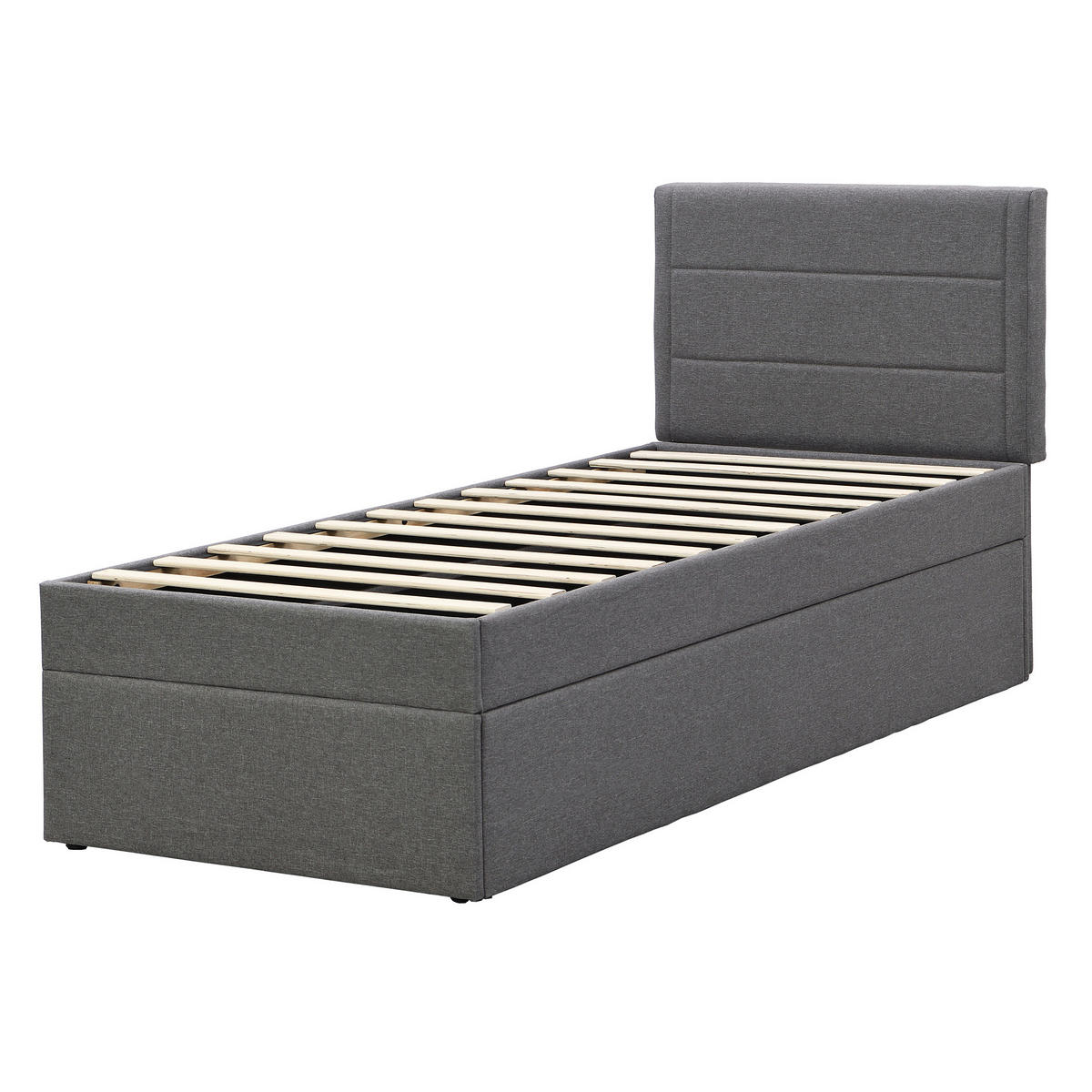 ČALÚNENÁ posteľ z dreva a MDF 90x200 cm sivá s úložným priestorom a lamelovým roštom - sivá, kompozitné drevo (90/200cm) - Modfu