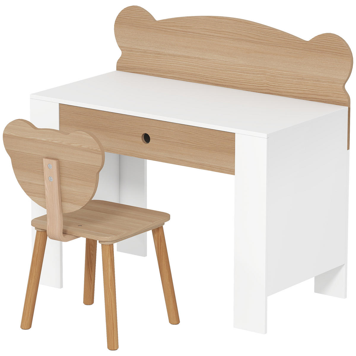 SCHREIBTISCH-SET DE-10474 mit Bärenform & Schublade Naturholz - Naturfarben, Holzwerkstoff (80/74.5/41cm) - ComfortXL