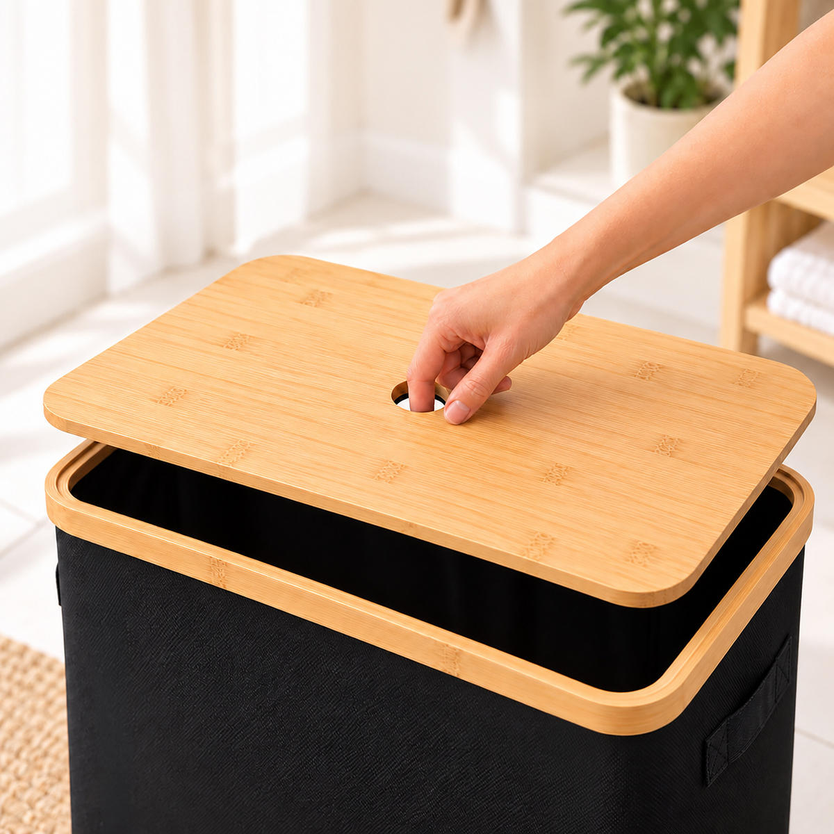 TOILETTENPAPIERBOX Schwarz Bambus 24 Rollen - Schwarz, Holz/Kunststoff (45/72/30cm) - Relaxdays