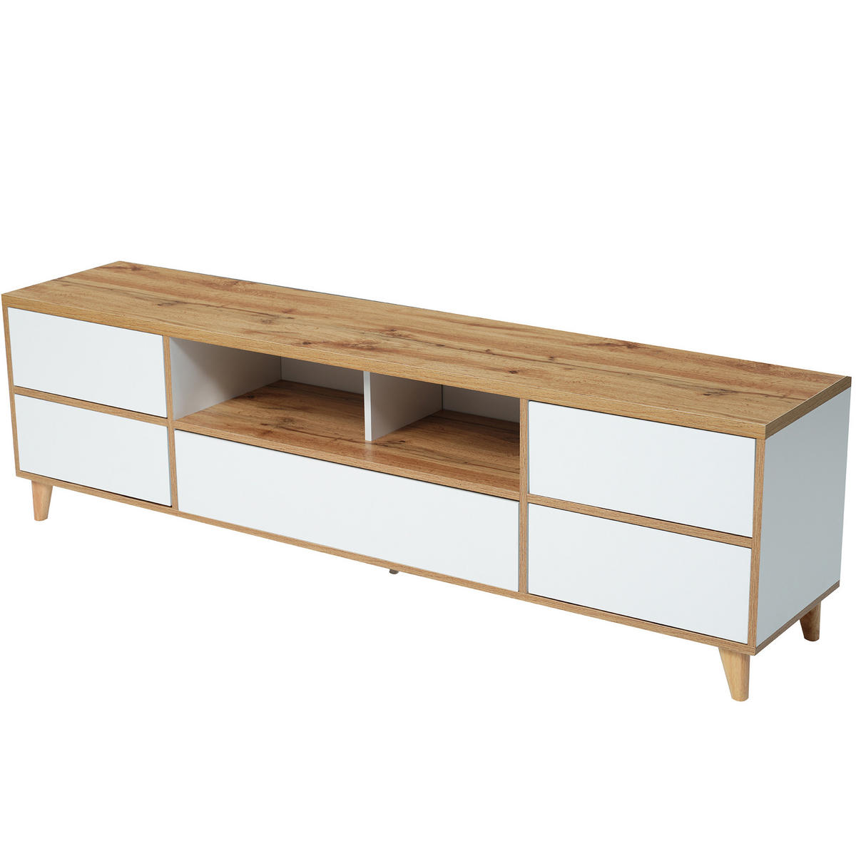TV-LOWBOARD aus MDF 175x37x51 cm Weiß mit 4 Türen und Fächern - Naturfarben, Holzwerkstoff (175/51/37cm) - IVMEU