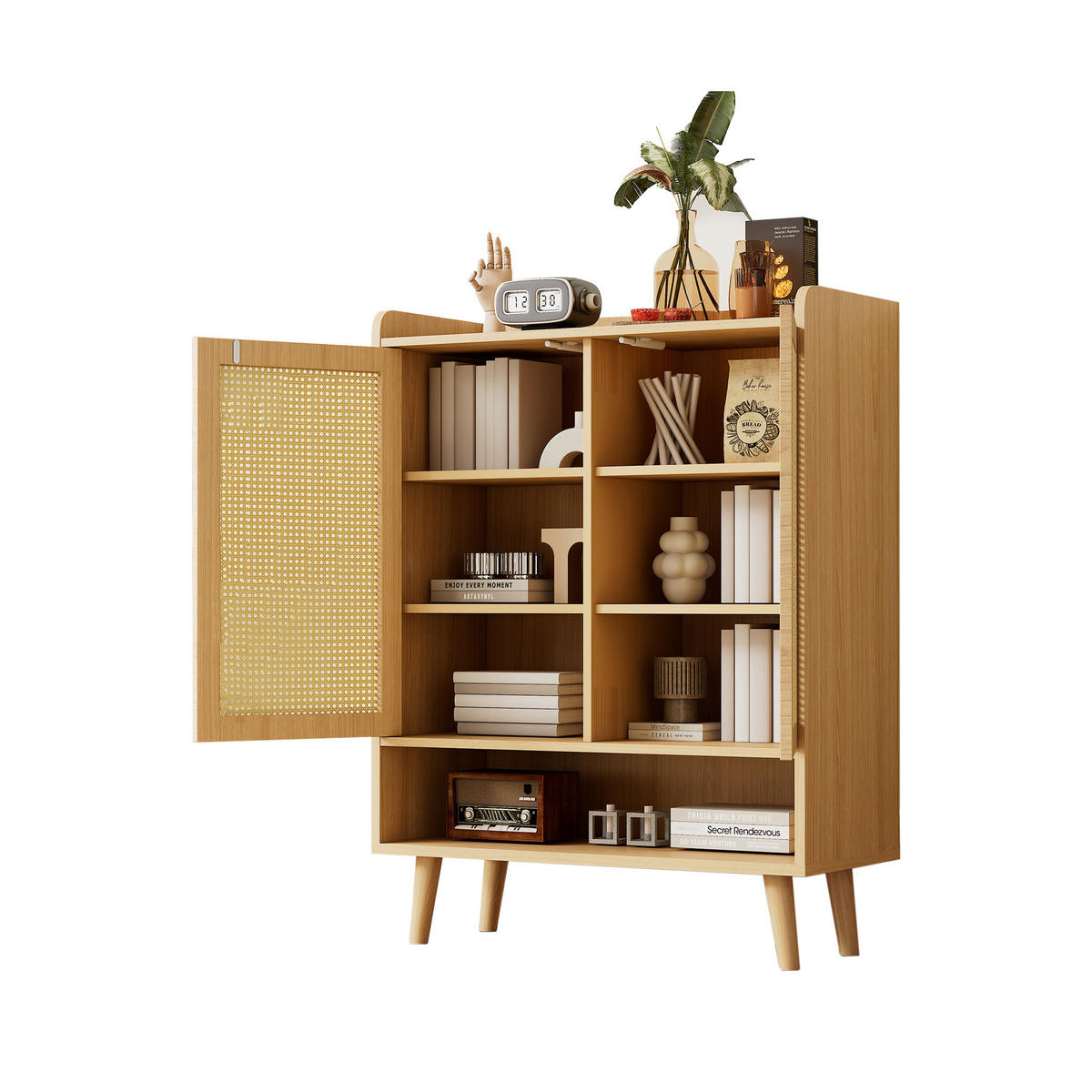 SCHUHSCHRANK 80/35/105 cm mit 2 Türen, 5 Böden und Push-to-Open in Eiche - Naturfarben, Holzwerkstoff (80/105/35cm) - BEAOK