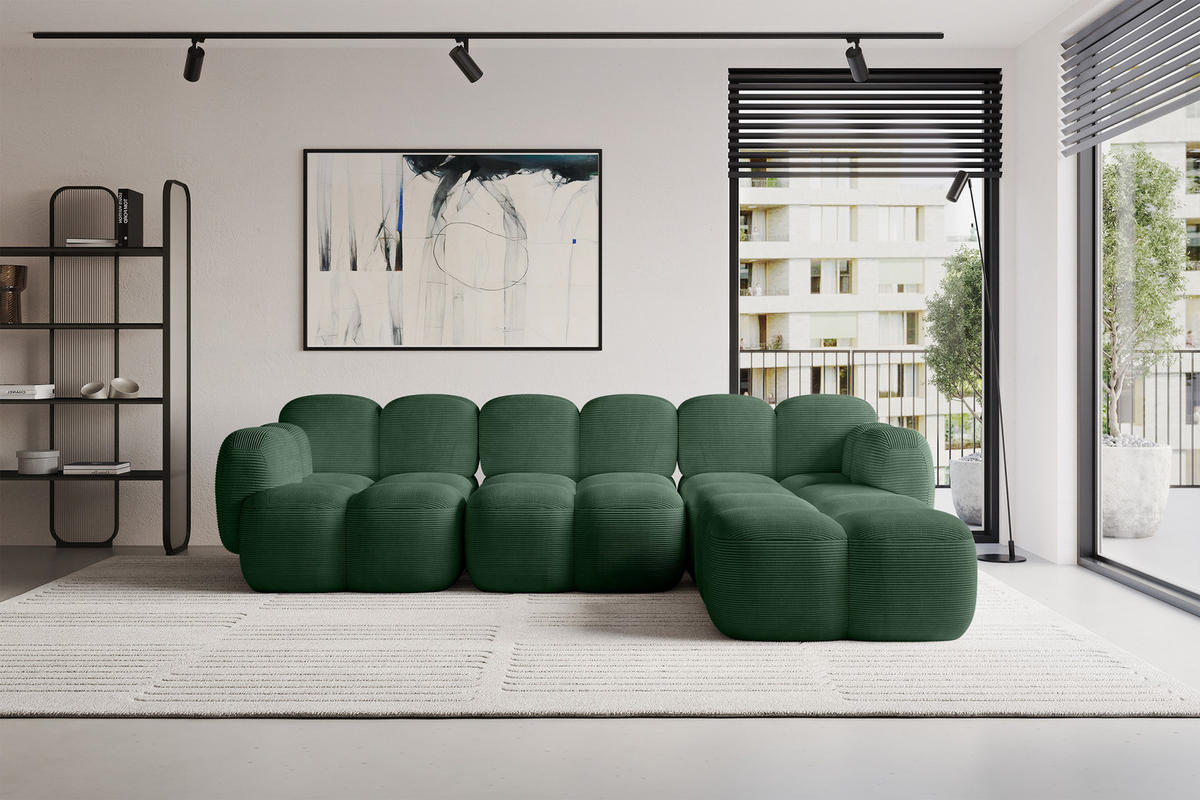 ECKSOFA modulares Sofa Rechts Miko-L2 302x205x75 Grün Cord - Waldgrün/Schwarz, Holzwerkstoff/Kunststoff (302/205cm) - ALTDECOR