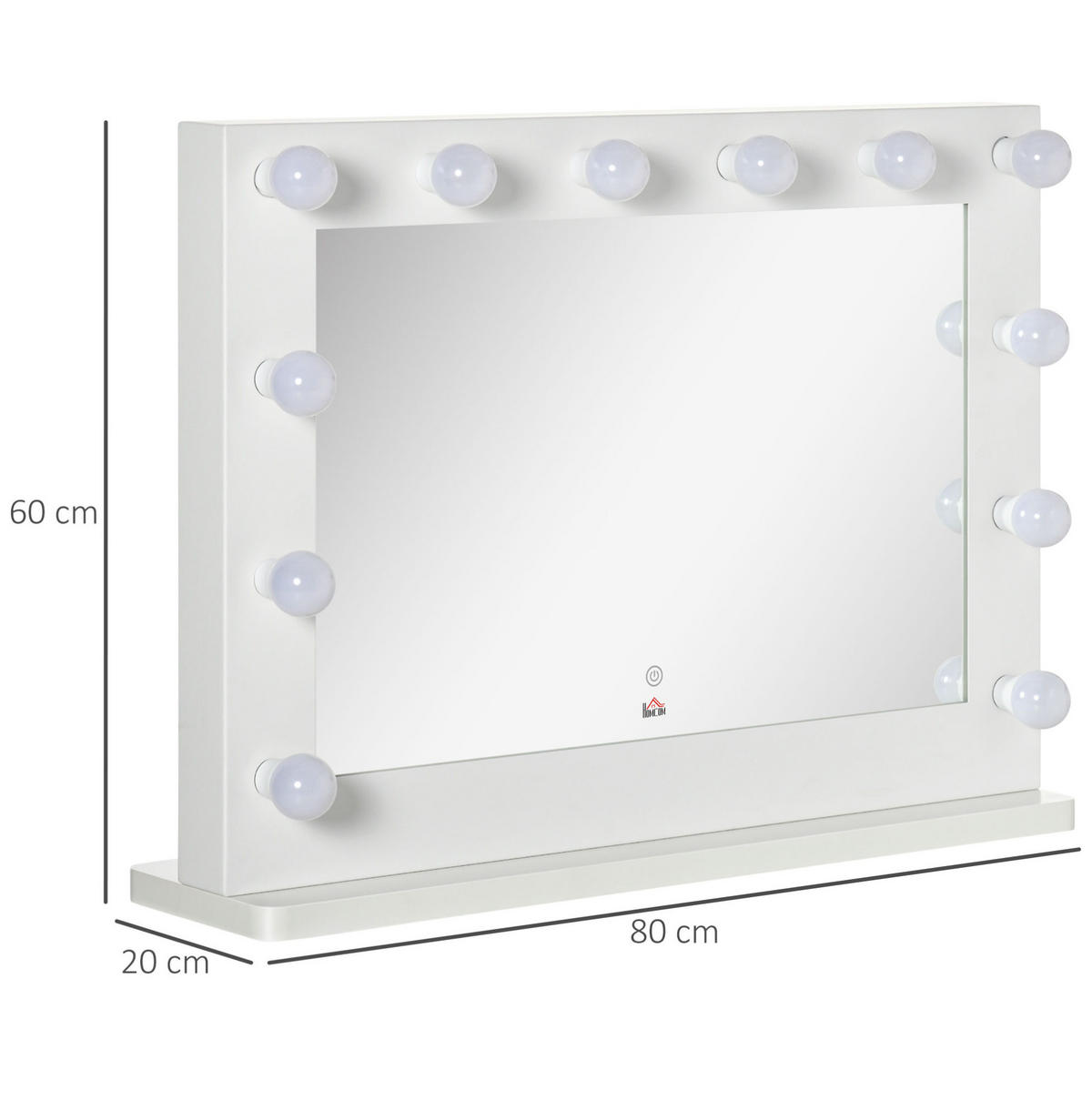 WANDSPIEGEL 80/20/60 cm Weiß aus Eisen mit 12 LED und Memoryfunktion - Weiß, Metall (60/20/80cm) - OKWISH