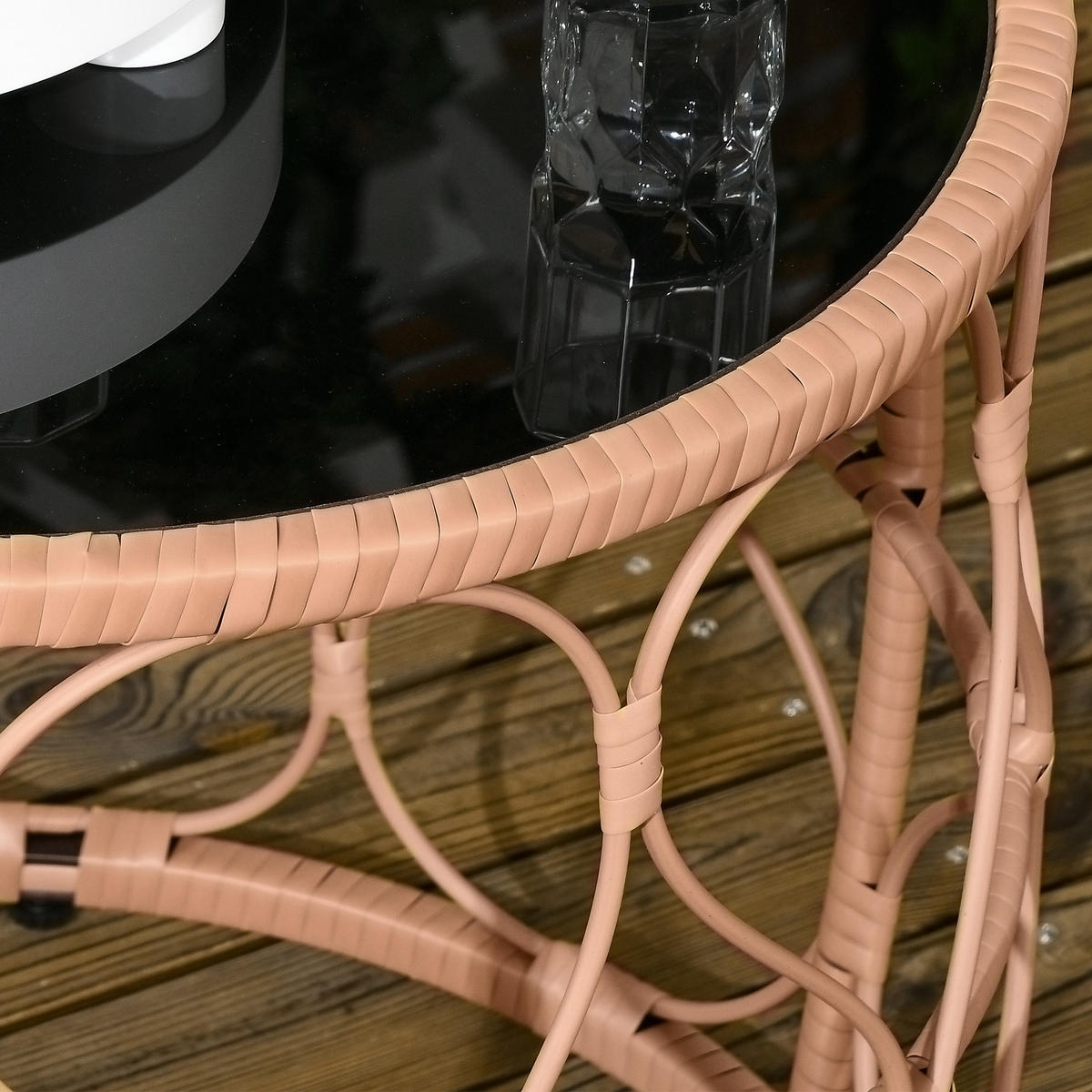 BEISTELLTISCH 2er- Set , für Garten, Balkon, Khaki - Naturfarben, Kunststoff (55/55/51cm) - Outsunny