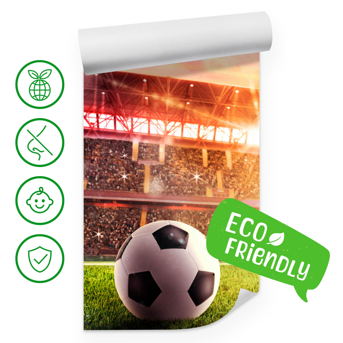 FOTOTAPETE für Jugendzimmer Fußballstadion Nachtlich Lichter Tribünen 300x210 - Gelb/Rot, Papier (300/210cm) - Muralo