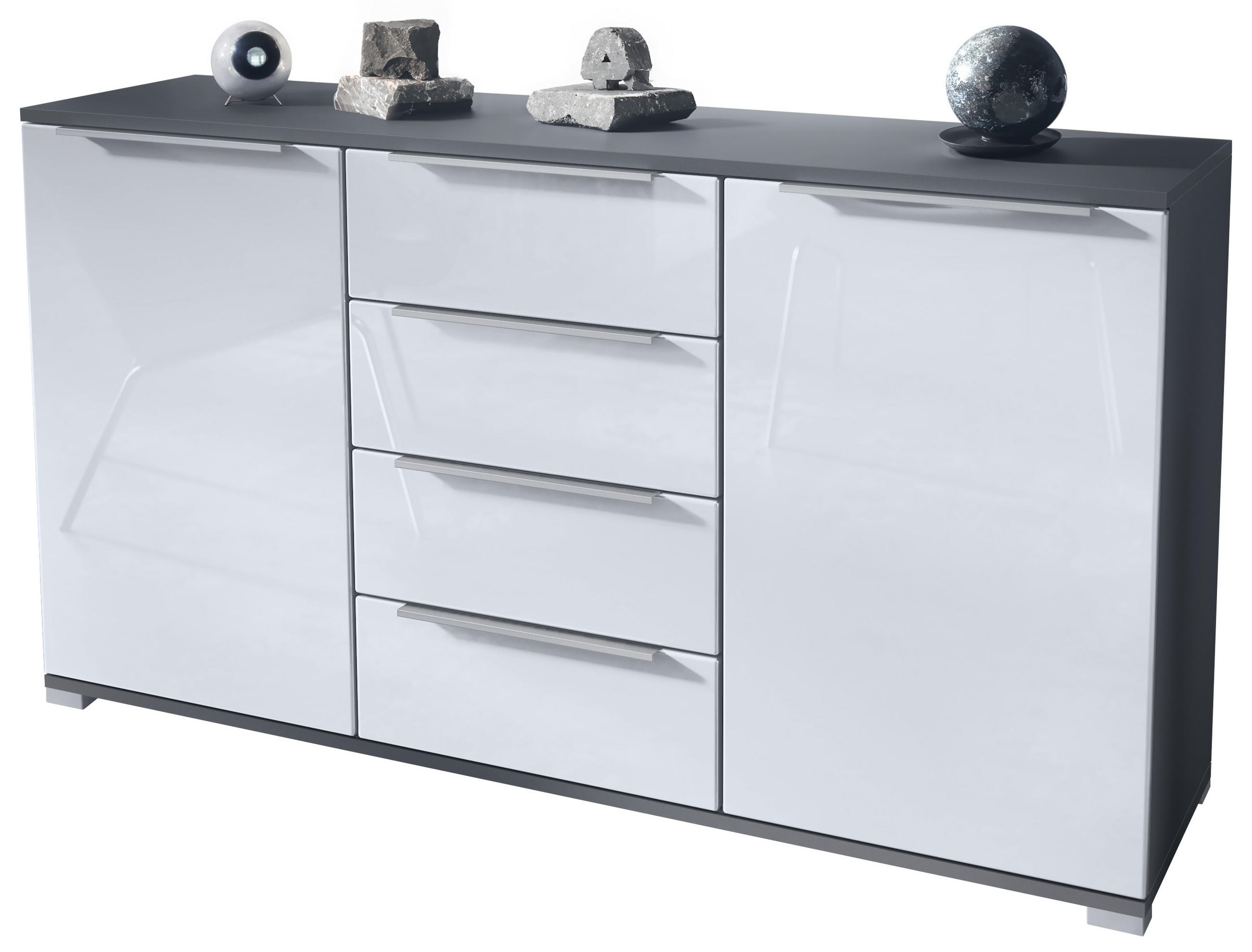 Vladon Sideboard Weiß Hochglanz 138.5x75.5x35 cm