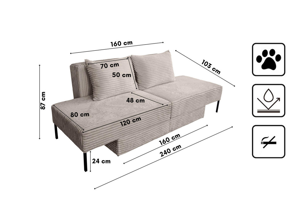 ECKSOFA Mit Schlaffunktion MOOKA 4in1-Multifunktions-System Stoff Velo Links Beige - Beige, Holz/Textil (145/160cm) - Kaiser Möbel