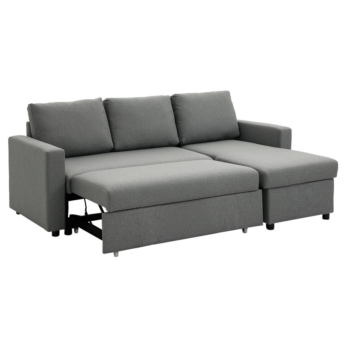 ECKSCHA LAEFSOFA DE-08208 mit Bettkasten & Chaiselongue Hellgrau - Hellgrau, Textil (146/211.5cm) - ComfortXL